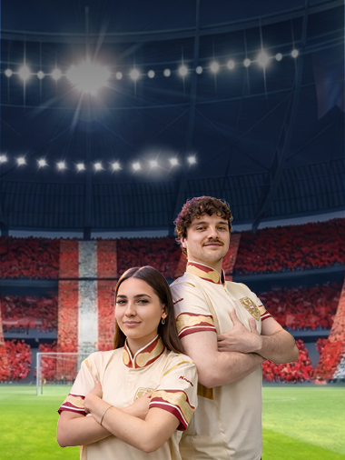 Frau und Mann in einem Fußballstadion